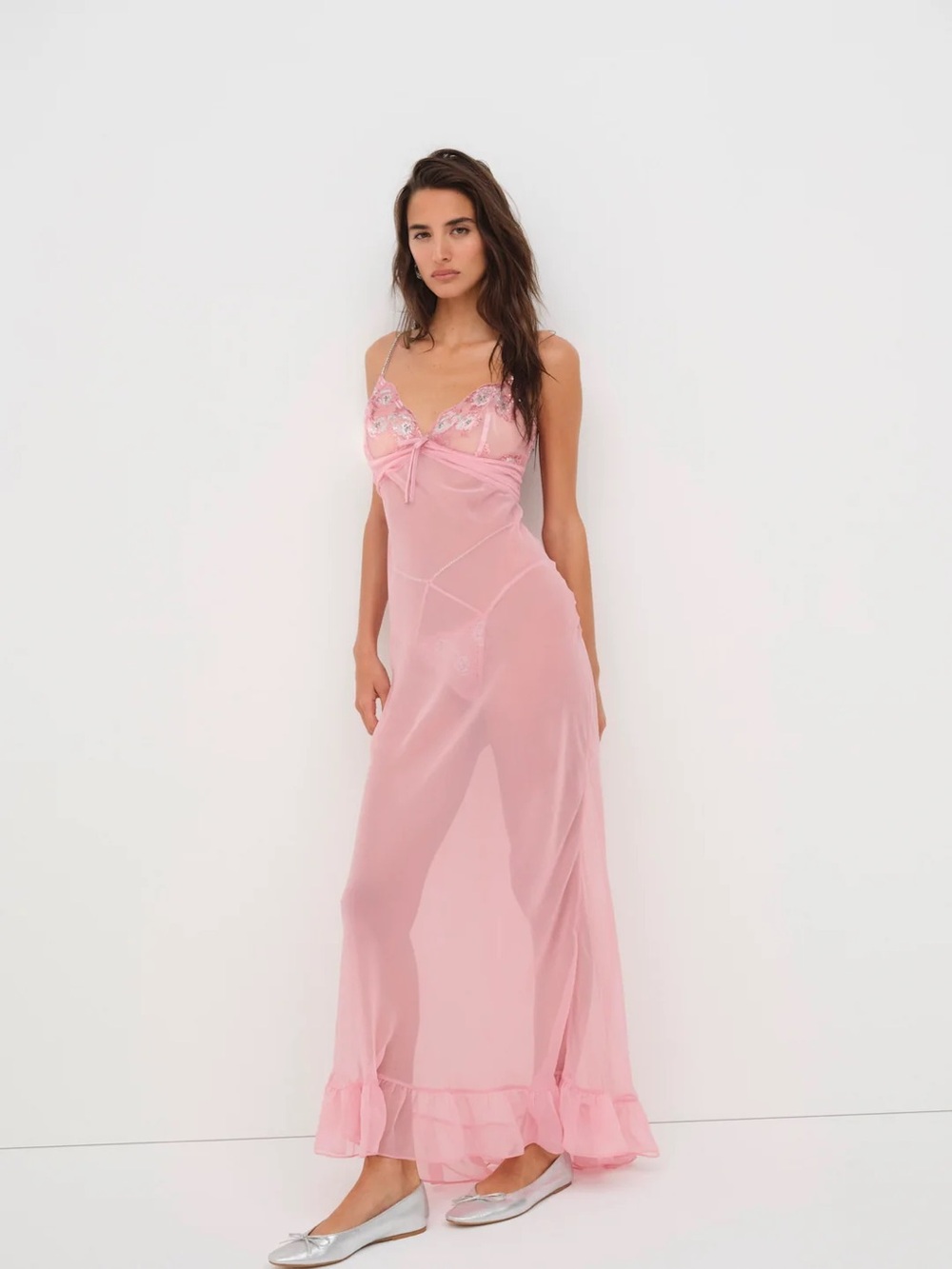 For Love & Lemons Kristi Maxi Slip Dress | S | Sheer Pink | NWT - Picture 2 of 4